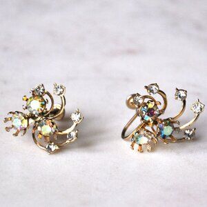 Vtg Eisenberg Aurora Borealis Swarovski Starburst Screwback Earrings Gold Tone